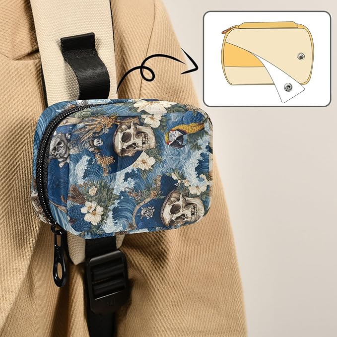 Pirate Skulls Waves Blue Travel Pill Organizer Case Box Container Weekly Portable Vitamin Medicine Holder Storage Bag with Zipper Removable