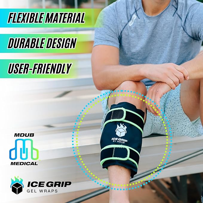 Shin Hot & Cold Ice Wrap Post Surgery Compression Reusable Gel Pack for Injury Flexible for Inflamation, Leg, ACL, MCL, Knee, Calf, Elbow, Ankle, Arm, Foot, Wrist Recovery Relief Therapy
