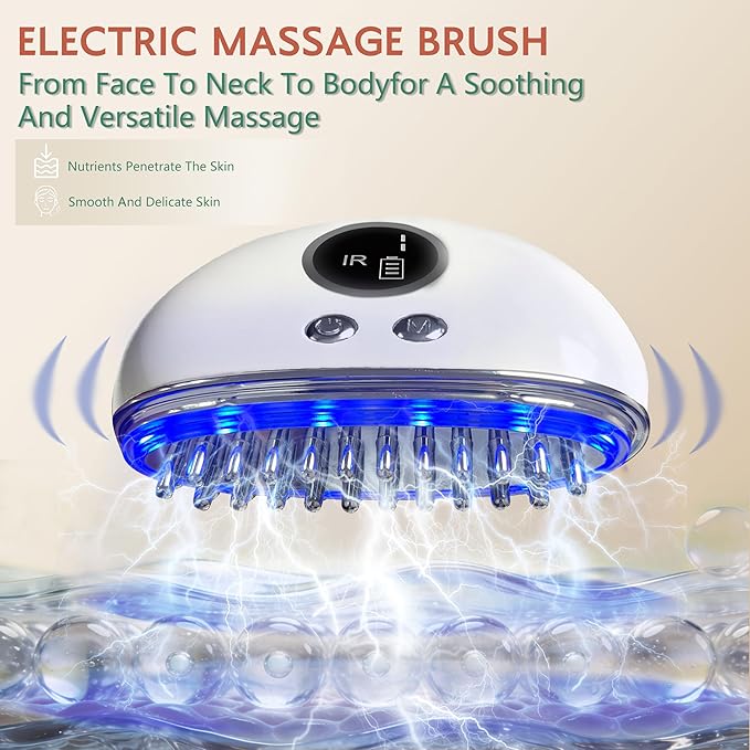 Lymphatic Contour Face Brush - Electric Face Massager with 9-Level Vibration & Microcurrent for Lymphatic Drainage, Puffiness Reduction, Double Chin and Jawline Sculpting (White)