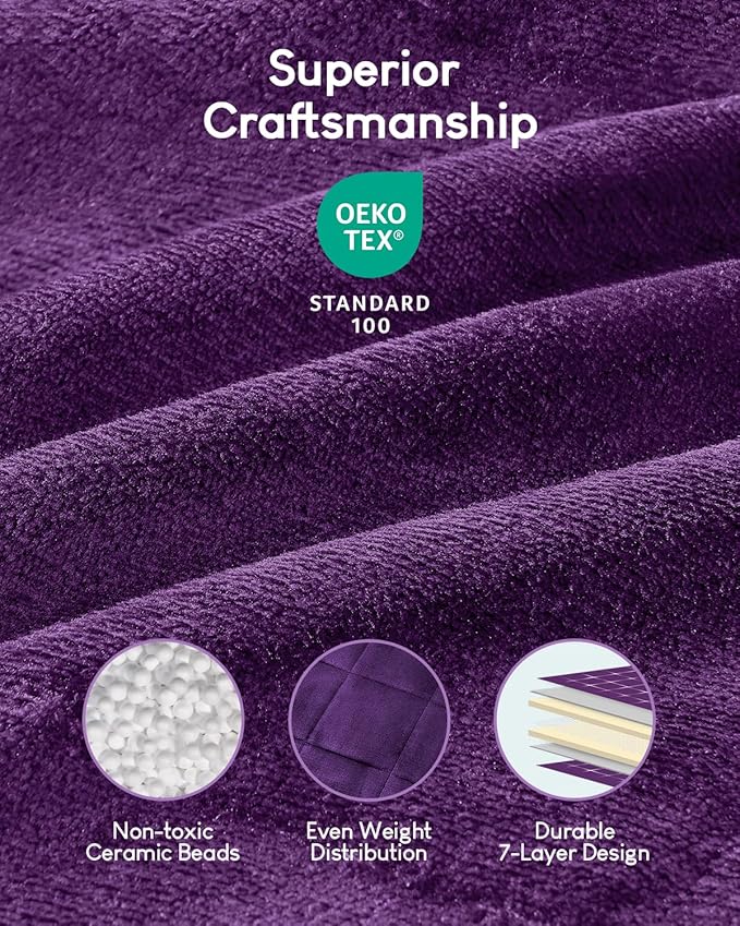 Cottonblue Weighted Blanket 15 lbs for Adults, Flannel Shaggy Sherpa Weighted Blanket for Queen Bed Comfort Weighted Blankets for Calming and Relax, Bed Sofa Heavy Blankets, 48x72 inches, Purple