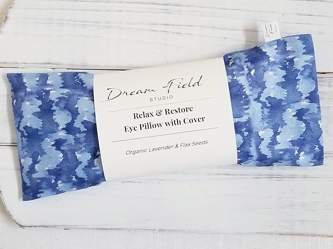 Lavender Eye Pillow with Washable Cover – Handmade Aromatherapy Eye Mask - Blue Squiggles Watercolor