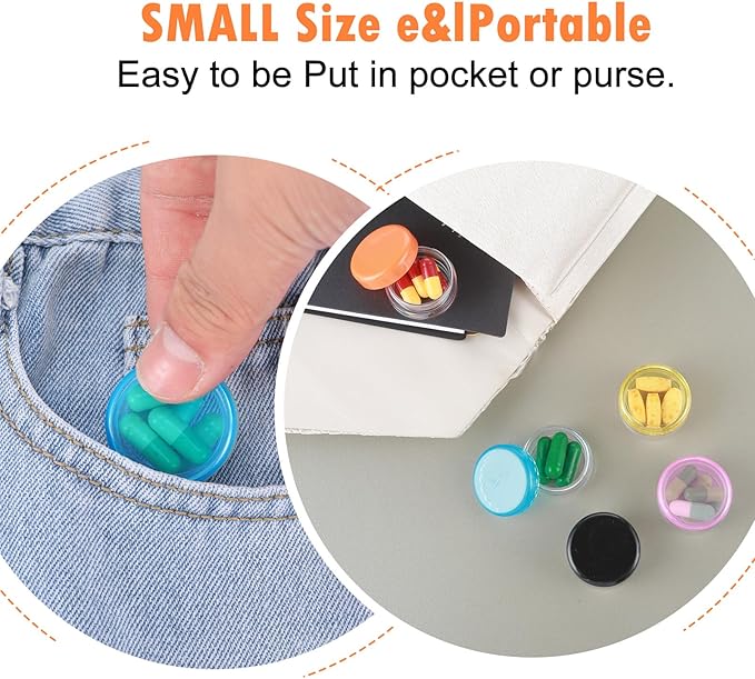 6 Pcs Small Pill Box Mini Pill Organizer Box Travel Pill Cases Holder Portable Daily Pill Container BPA Free Pocket Pills Box Medicines Storage Container for Purse Pocket Briefcase (3 x 1.5 cm)