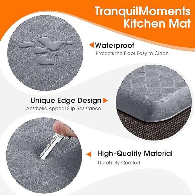 4/5 Inch Extra Thick Kitchen Mats for Floor,Non Slip Anti Fatigue Kitchen Rugs,Waterproof Stain Resistant Sink Mat,Cushioned Standing and Comfort Mats for Office (17"x24" Grey)