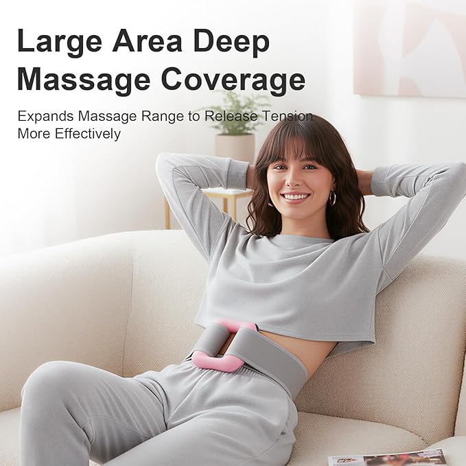Deep Tissue Percussion Massage Gun, Ergonomic Fascia Blaster with 3 Modes & 5 Levels, Fascia Ring Massager with Belt for Muscle Relief & Full-Body Relaxation（Pink）