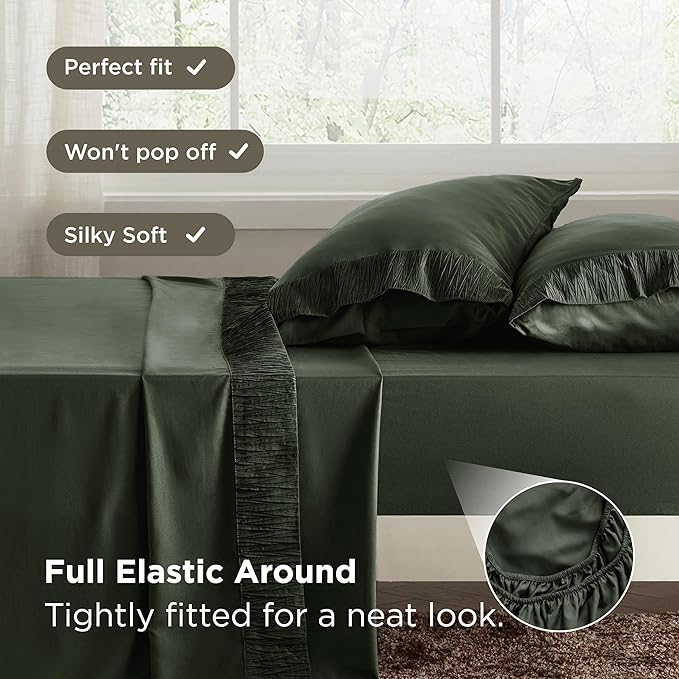 Bedsure California King Sheet Sets - 4 Pieces Soft Cal King Sheets - Breathable & Cooling - Hotel Luxury - Easy Care Polyester Microfiber Bedding for Women, Men, Olive Green