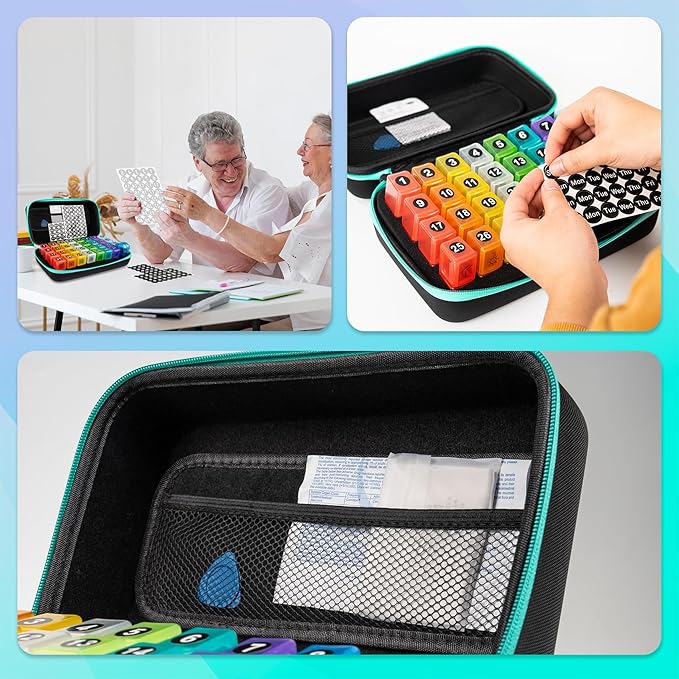 Monthly Pill Organizer, Medicine Organizer Box with Portable Hard Shell and Pill Cutter, 31 Day Pill Holder with Weekly Pill Bag (Green, 2 Times a Day)