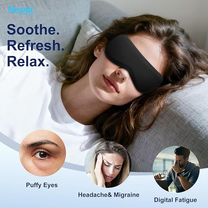 Cooling Gel Eye Mask, Contoured Cold Compress for Eyes, Reusable Cold Eye Mask for Puffy Eyes, Tired Eyes & Eye Strain, Flexible Solid Gel, Eye Care, Adjustable Strap, Fsa Eligible Items Hsa (Black)