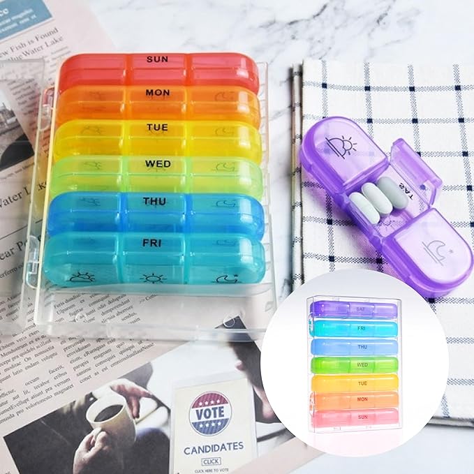Weekly Pill Organizer 3 Times a Day, Large 7 Day Pill Box 3 Times a Day with Separate Container, Portable Pill Case for Fish Oil and Supplements Medication, Vitamins