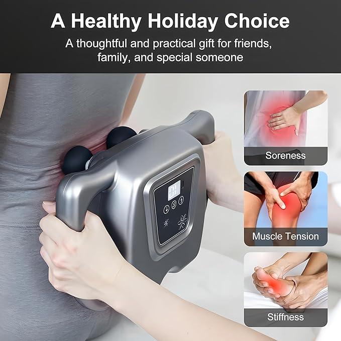 16-Drive 8-Head Massage Gun Set, Deep Tissue Percussion Massager with 16 Massages Heads, Red Light Therapy, Quiet Muscle Massage Gun for Back, Shoulders, Legs, Foot, Body Muscle Pain Relief (16-Head)