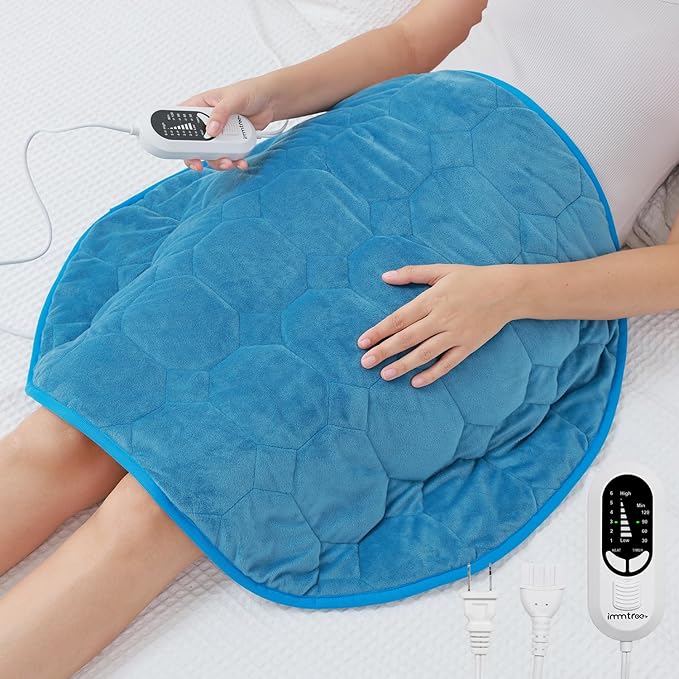 immtree 7lbs Weighted Heating Pad, 24x29 Inches, Extra Large Size Heated Lap Heavy Blanket with Fast Heat Technology, Deeper Pain Relief for Back and Knee, Christmas Gifts for Women Adults, Blue