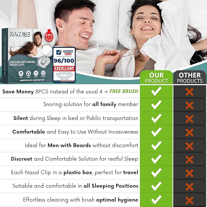 Premium 8 Pack Anti Snoring Devices Snore Stopper Magnet Silicone Nose Clips Efective Snoring Solution Support Breathing Enhance Sleep Experience for Quieter Sleep aid