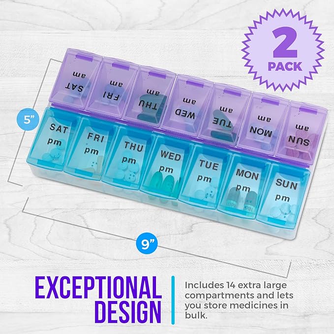 MEDca Weekly Pill Organizer, Twice-a-Day, 2 Pill Organizer Extra Large