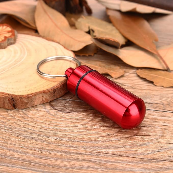 Small Portable Box Keychain, Aluminium Alloy Mini Organizer Case Container for Purse,Waterproof Metal Holder Bottle for Outdoor Camping Travel(Red)