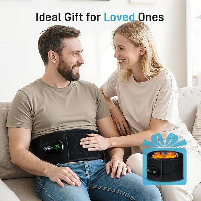 Cordless Heating Pad for Back, 47.2" Extendable Wearable Heating Pad with 3 Heat & Vibration Massage, 5000mAh Battery-Powered for Long Workdays & Cold Weather - Black