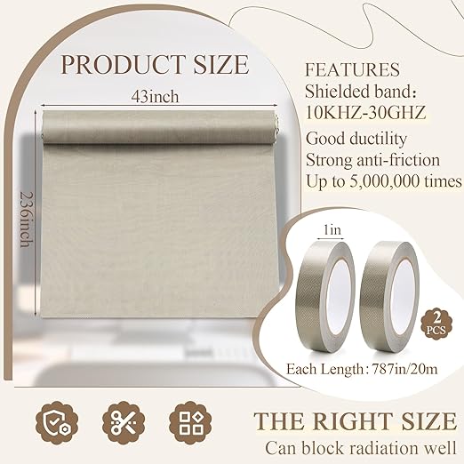 Faraday Fabric Set Faraday Cloth 43''x 236'' with 2pcs 787'' Faraday Tape DIY Faraday Bag for Home Military Grade Nickel Copper for Protection