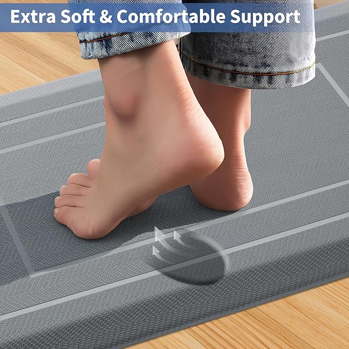 UKISS 9/10"" Extra Thick Cushioned Anti Fatigue Kitchen Mat, Waterproof High Density Foam Standing Desk Mat, Non-Slip Ergonomic Comfort Mat for Kitchen, Office,Workstation Black (Grey, 20" X 48")