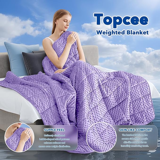 Topcee Weighted Blanket for Adults (20lbs 60"x80"), Minky Dots Heavy Blanket for Woman, Man Sleeping, Soft, Cozy and Cooling Weighted Throw Blankets, Machine Washable, Purple