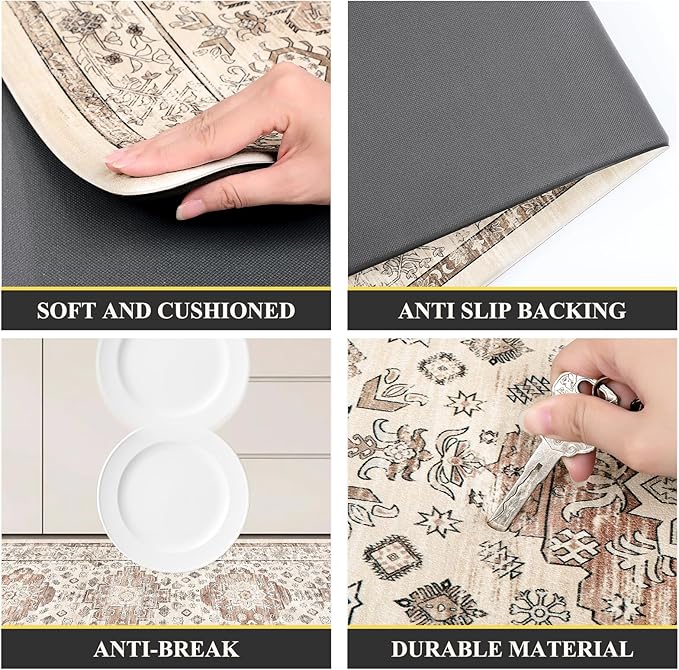 Pauwer Anti Fatigue Kitchen Mat Set of 2 Non Slip Kitchen Mats for Floor Cushioned Kitchen Rugs Comfort Standing Mat Farmhouse Waterproof PVC Foam Kitchen Floor Mat Runner