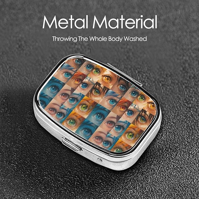 Enchanting Colorful Eyes Pill Box with Mirror 2 Compartments Square Pill Organizer for Pocket