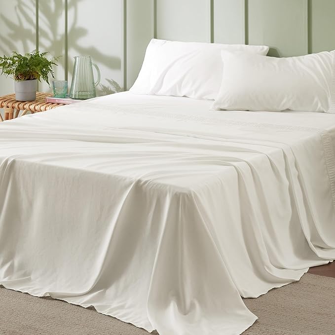 Bedsure California King Sheet Sets - 4 Pieces Soft Cal King Sheets - Breathable & Cooling - Hotel Luxury - Easy Care Polyester Microfiber Bedding for Women, Men, Ivory