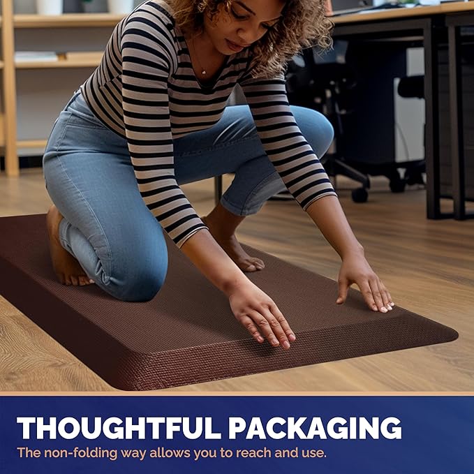 FEATOL Anti Fatigue Mat for Standing, 9/10 Extra Thick Ergonomic Standing Desk Mat, Comfort Memory Foam Standing Mat at Home,Office All Day (20" x 39", Brown, 1PC)