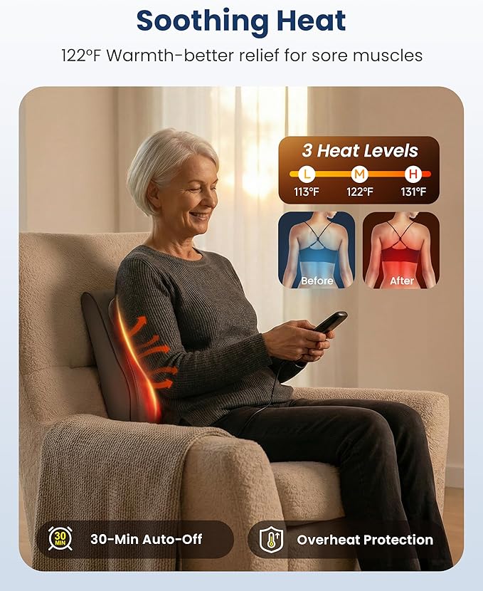 COMFIER Shiatsu Back Massager with Heat & Vibration, Knead Neck Shoulder Massager for Pain Relief Deep Tissue, Neck Massage Pillow, Portable Lower Back Massager for Chair, Car, Home Office Use - Gray