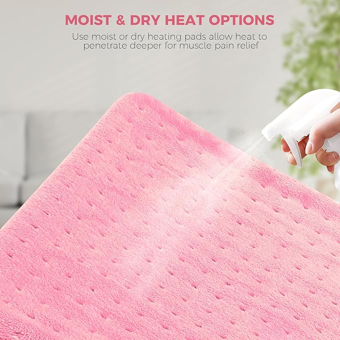 NOWWISH Heating Pad for Back Pain Relief & Period Cramps, 12x24 Inches Electric Heating Pad with 10 Heat Settings, Timer and Auto Shut-Off, Machine Washable, Mothers Day Gifts for Mom Women, Pink