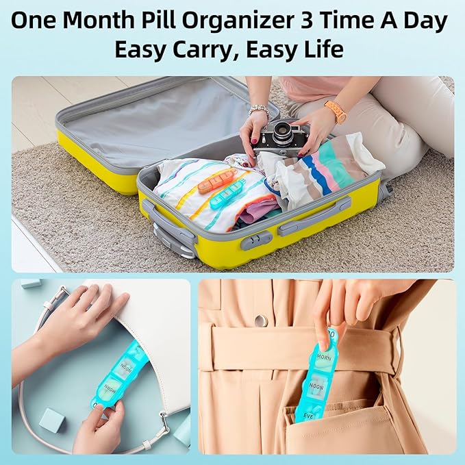 Monthly Pill Organizer, 31 Day Pill Dispenser 3 Times a Day with Small Pill Box, 4 Week Pill Container for Vitamins, Fish Oil, Supplement and Medicine- BPA Free, Easy to Use
