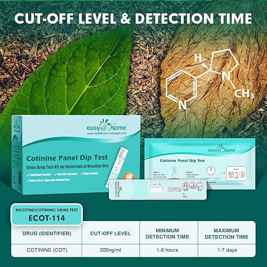 Easy@Home Nicotine Urine Test Strips Sensitive Rapid Testing Kit Detection 200 ng/mL #ECOT-114 (Pack of 20)