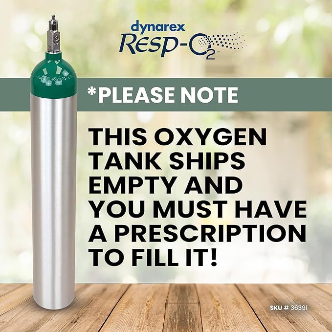 Dynarex Resp-O2 M15 Oxygen D-Cylinder with CGA 870 Post Valve – 2.9L Jumbo Size Oxygen Cylinder - Lightweight Aluminum Portable Tank with 440L Oxygen Capacity