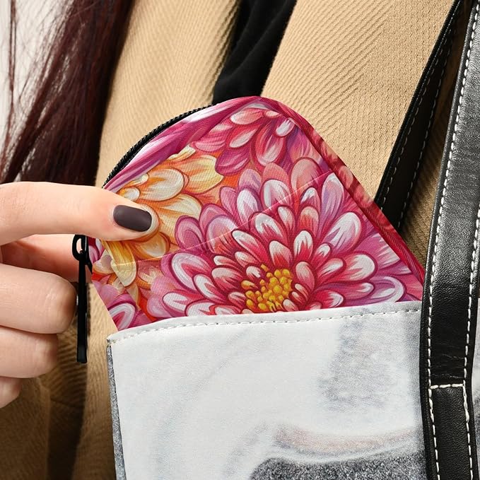 Pink and Orange Chrysanthemum Flowers Cute Pill Organizer Weekly Travel Pill Box 7 Day Large Capacity Pill Dispenser Case with 8 Pill Container Daily Pill Box Organizer Vitamin Holder Pill Bot