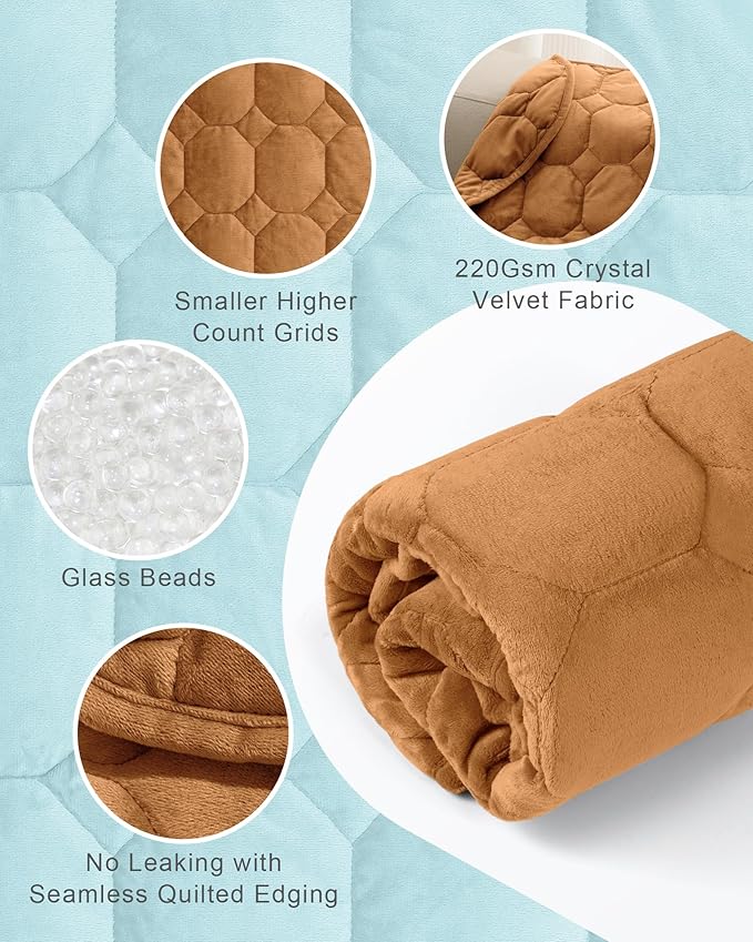 Cottonblue Weighted Lap Blanket Pad 7 lbs 29" x 24", Cozy Luxury Crystal Velvet Weighted Blanket for Adults, Small Weighted Blanket Throw All Season for Travel Relaxation Sleeping, Brown Heavy Blanket