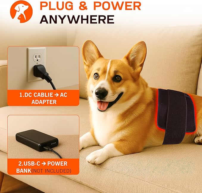 Red Light Therapy Belt for Dogs, Portable 16 × 8 in 660/850 nm 120-LED Pad, Wearable Infrared Device for Stiff Joints & Back Comfort, Flexible Wrap Straps