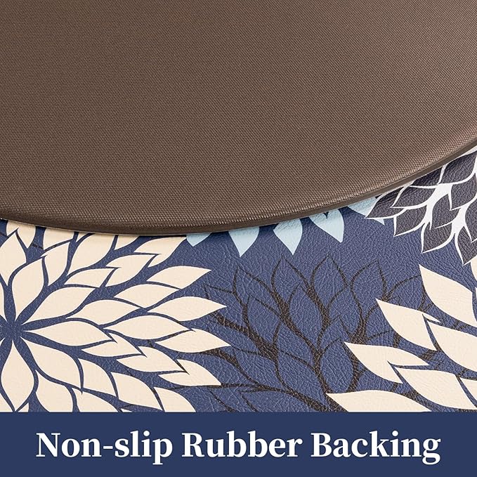 PVC Anti-Fatigue Semi Circle Kitchen Mats, Non-Slip Kitchen Rugs, Comfort Standing Runner Rug, Multipurpose Indoor Mats for Laundry, Office, Bedroom, Sink, Bathroom,Dark Blue,size18 x30
