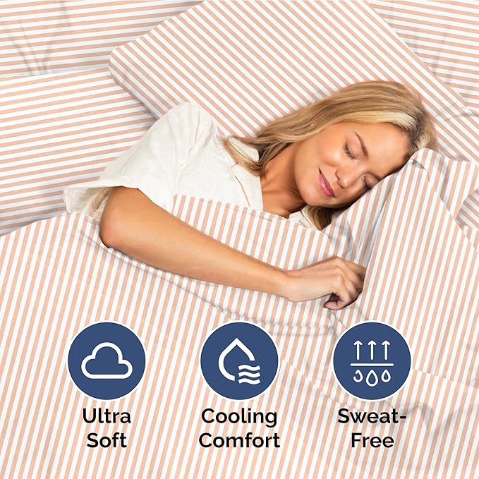 Twin XL Size 3 Piece Sheet Set - Extra Soft, Breathable & Cooling Sheets - Hotel Luxury Bed Sheets for Women & Men - Deep Pockets, Easy-Fit & Wrinkle-Free Sheets - Blush Stripes Oeko-Tex Bed Sheets