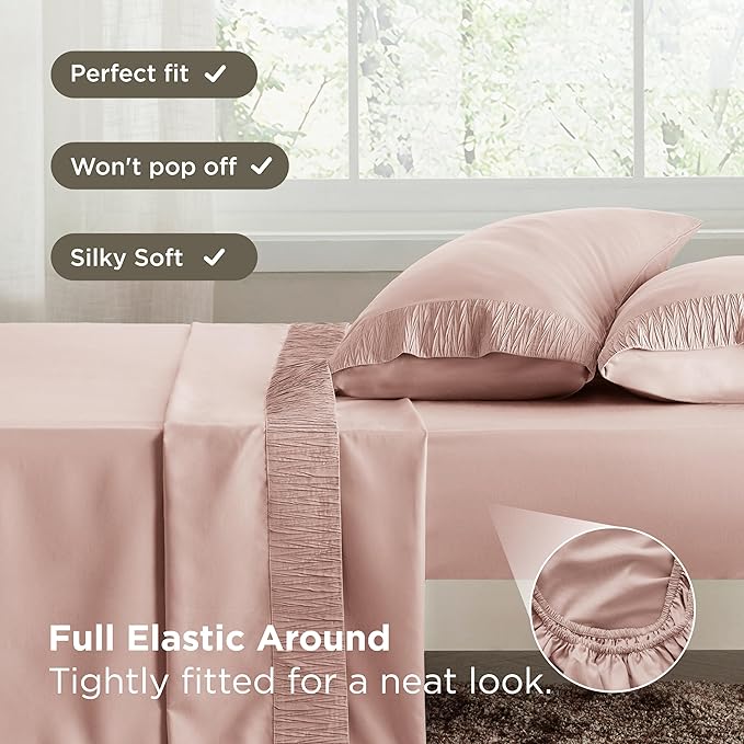 Bedsure California King Sheet Sets - 4 Pieces Soft Cal King Sheets - Breathable & Cooling - Hotel Luxury - Easy Care Polyester Microfiber Bedding for Women, Men, Dusty Pink