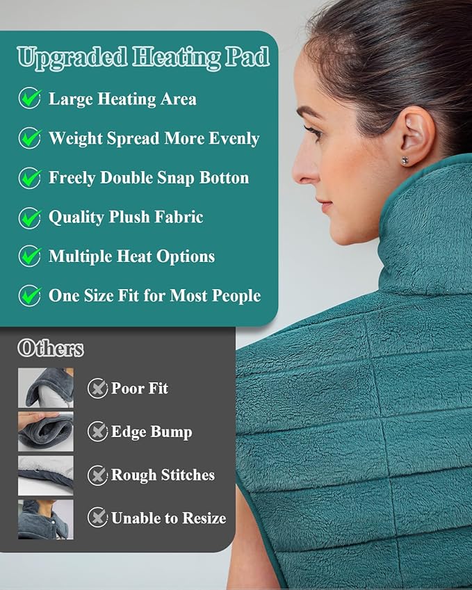 Heating Pad for Neck and Shoulders and Back, 24 x 23 XL Large Heat Wrap for Pain Relief, Birthday Gifts for Women Mom, 2.2lb Weighted, 6 Heat Settings, 4 Timers, Blue