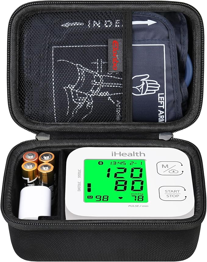 Elonbo Carrying Case for iHealth Track Smart Upper Arm Blood Pressure Monitor, Wireless Bluetooth Blood Pressure Monitor Travel Protective Bag Storage Holder, Mesh Pocket fits Range Cuff, Black