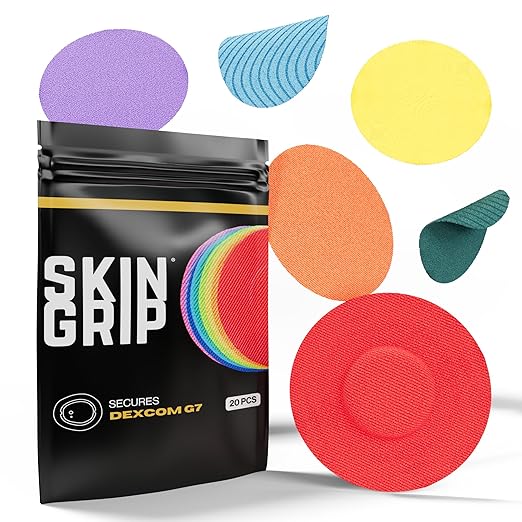 Skin Grip Adhesive Patches Compatible with Dexcom G7 & Stelo CGM – Waterproof & Sweatproof Cover for Continuous Glucose Monitor Sensor, Stays Secure for 10-15 Days – 20 Pack, Rainbow Pack