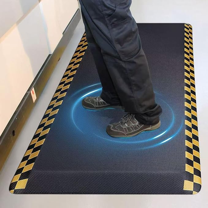 2 Packs Anti Fatigue Mat for Industrial - 39"x20" Standing Floor Mat with Safety Yellow Border, Ergonomic Work Mat for Warehouse, Garage, Public - Relieves Back & Leg Pain