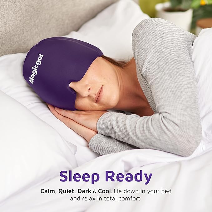 Magic Gel Migraine Ice Head Wrap | Real Migraine & Headache Relief | The Original Headache Cap | Cold, Comfortable, Dark & Cool; Endorsed by Physicians, Loved by Thousands (Purple)