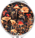 Small Pill Box 3 Detachable Compartments Pill Case with Mirror 2.4inches Pocket Round Medicine Organizer, Mini Portable Pill Organizer for Pocket Purse& Travel Convenience-Vintage Mushrooms