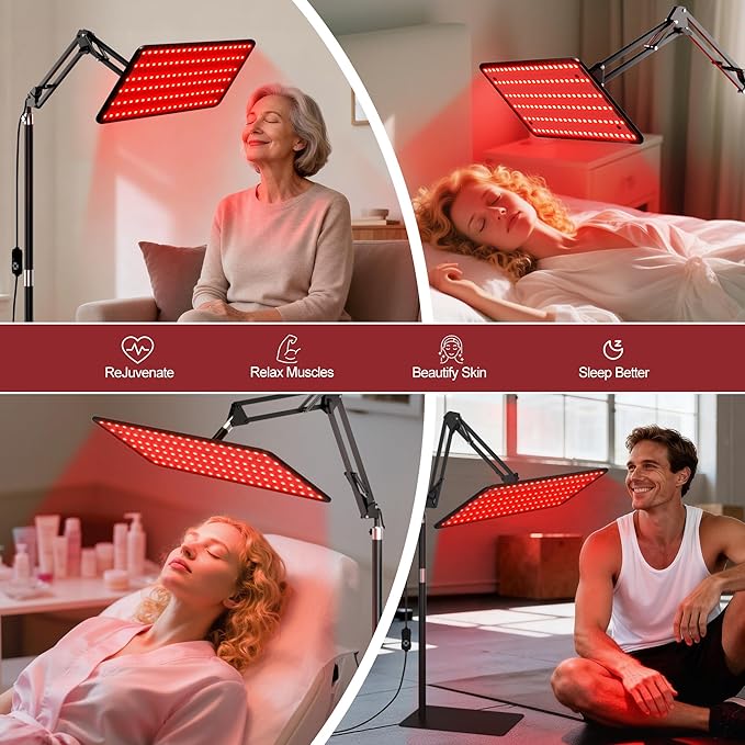 Morfone Red Light Therapy for Body Face - Tri-Wavelength (660nm, 850nm, 940nm) LED Infrared Light Therapy Lamp Panel with Adjustable Stand, Protective Glasses for Home Use, Gift for Women Girl, Large