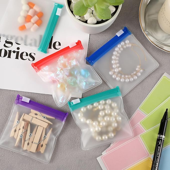 MARFOREVER 39 Pcs Pill Pouch Bags Set - Pill Bags Travel Pill Organizer Reusable Medicine Organizer Pills Storage Pouches Self Sealing 28 Pcs Plastic Medicine Bags 10 Sheets Labels and 1 Pc Marker