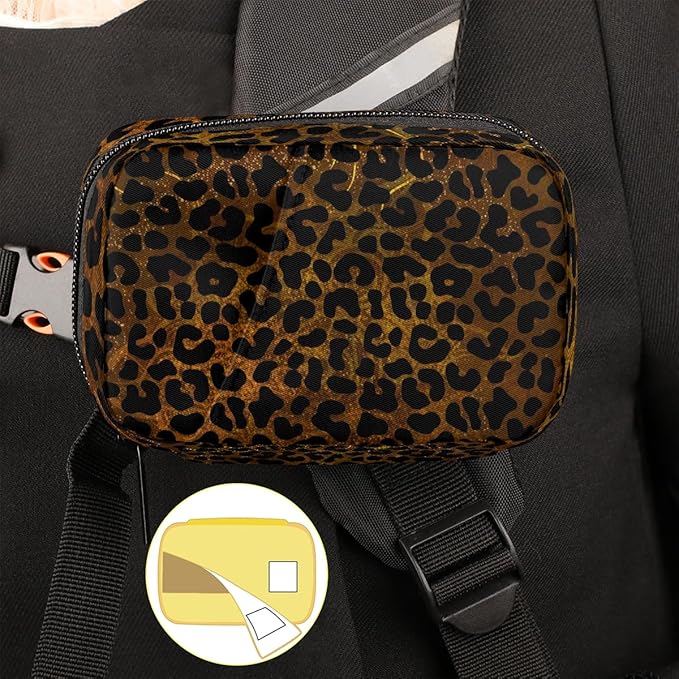 Gold Leopard Cheetah Skin Travel Pill Organizer Box Weekly Portable Pill Case Daily Pills 7 Day Small Birth Control Pills Container Removable Compartments for Medicine Vitamins Fish Oil