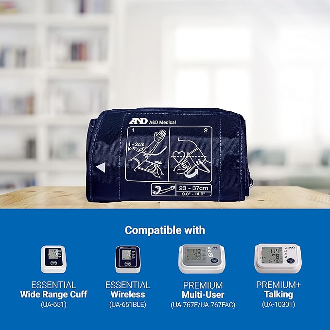 A&D Medical Medium Blood Pressure Cuff Replacement (9.0-14.6"/23-37cm), Latex Free Blood Pressure Cuff, UA-290A ISO-Compliant Connector for Home Use A&D Medical Automatic Blood Pressure Monitors