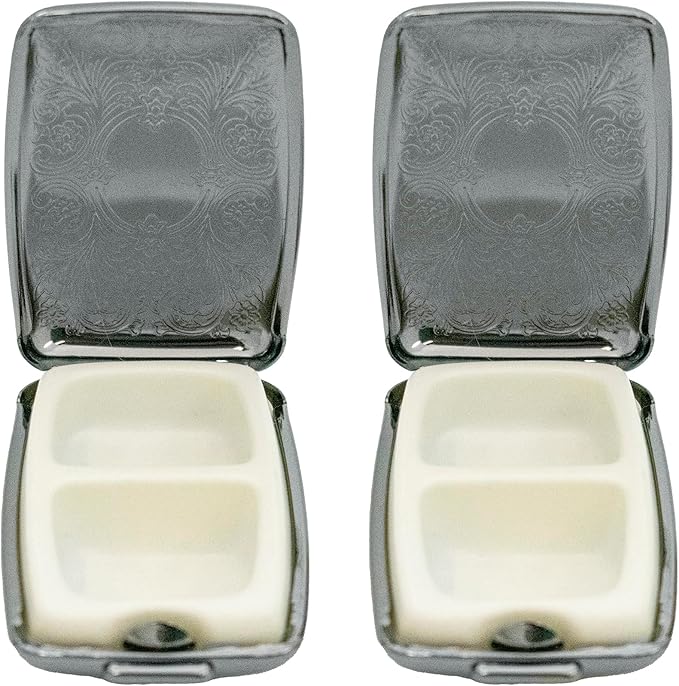 Set of 2 Etched Rectangular Pocket Purse Pill Box & Organizer with Dual Compartments (Victorian - Pewter)