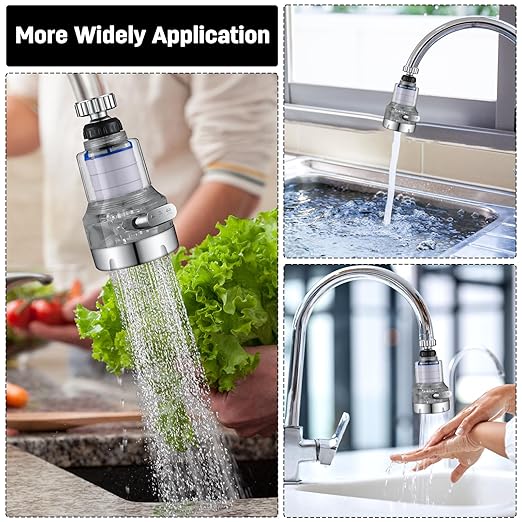 3 Pack Sink Water Filter Faucet, 360° Rotating Faucet-Mount Water Purifier with 10 Filter Cartridges, Removes Chlorine, Fluoride & Heavy Metals from Hard Water for Kitchen & Bathroom