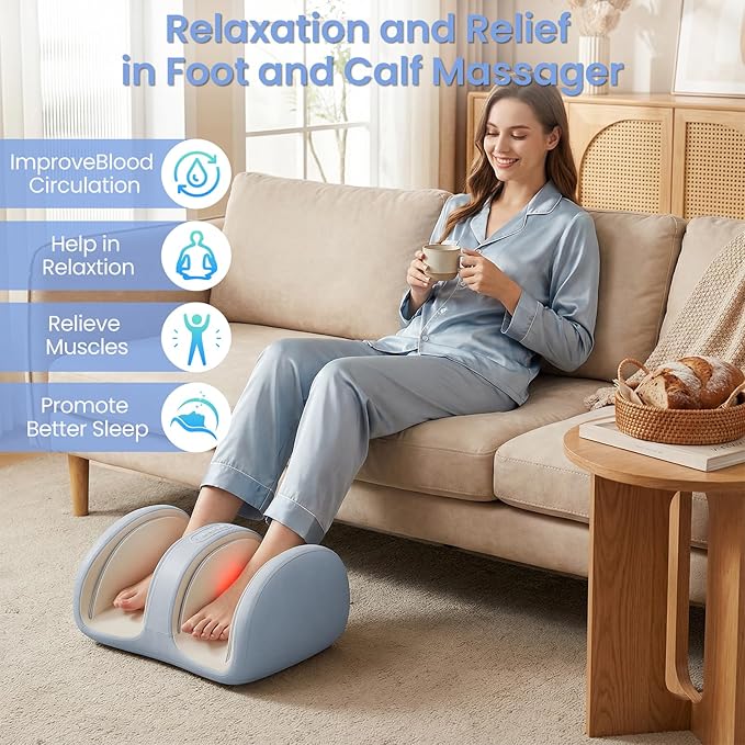 TISSCARE Foot Massager for Plantar Fasciitis, Foot Massager with Heat, Foot and Calf Massager with Massage Roller,Air Bag,Deep Kneading, Pain Relief, Gift for Women and Man