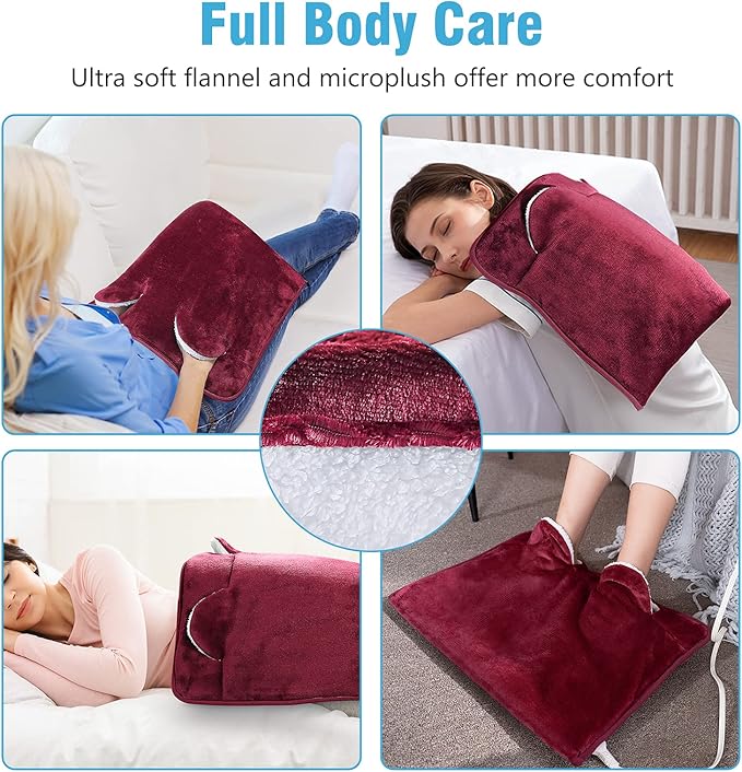 Electric Heated Foot Warmer Soft Flannel Foot Heater with 2h Auto Off & 3 Heat Levels Full Body Use Heating Pad for Feet, Abdomen, Cramps, Pain Relief Pocket Design 16" x 22" Red